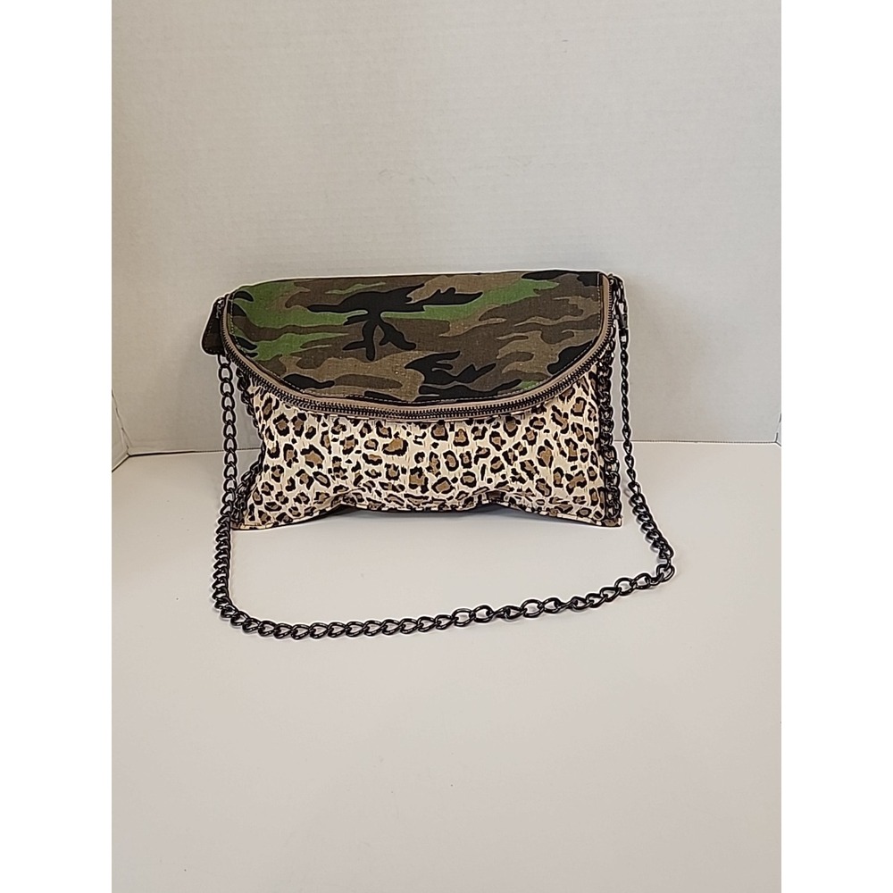 Deena & Ozzy Camouflage And Leopard Clutch Purse W/ Removable Chain Strap